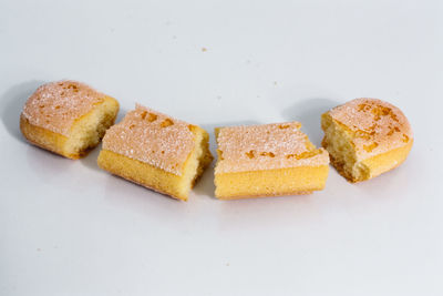 Close-up of cake against white background