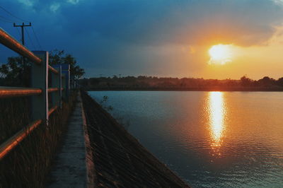 Scenic view of lake against sky during sunset