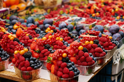 High angle view of strawberries