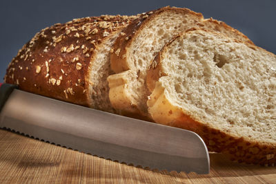 Close-up of bread on cutting board