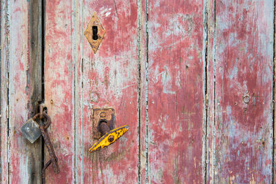 Close-up of rusty wooden door