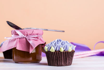 Close-up of cupcakes on table