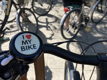 High angle view of bicycle sign on road