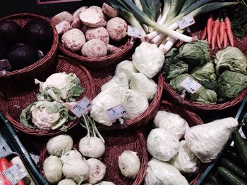 High angle view of vegetables for sale at market