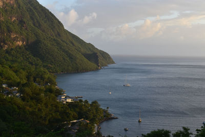 Scenic mountain view of sea against sky saint lucia 