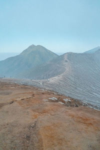 Scenic view of mountains against clear blue sky