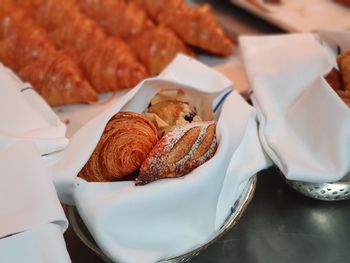 High angle view of breakfast on table