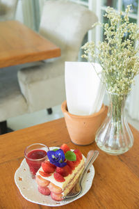 High angle view of breakfast on table