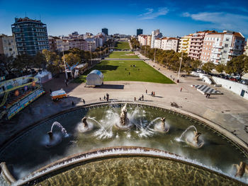 High angle view of buildings in city