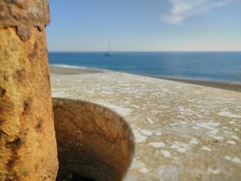 Close-up of beach against sky