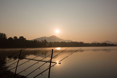 Scenic view of lake against sky during sunset