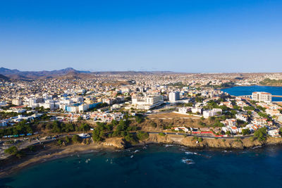 High angle view of buildings in city