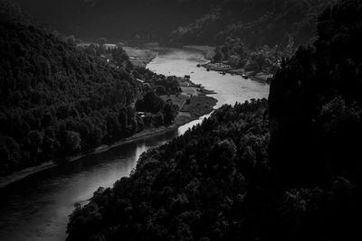 High angle view of elbe river amidst mountains