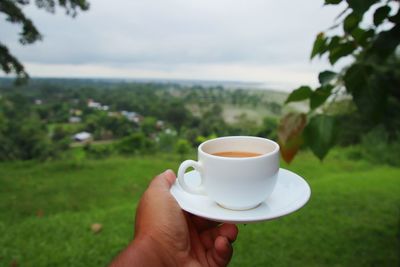 Hand holding coffee cup