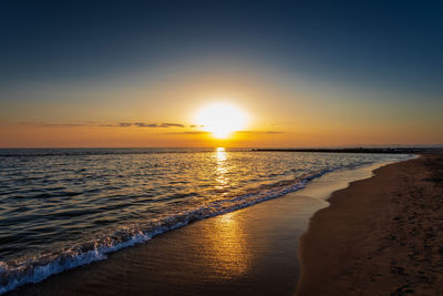 Wonderful sunset over the sea on the horizon. the end of the day at the sea. 