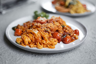 Close-up of food in plate on table