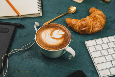 High angle view of breakfast on table