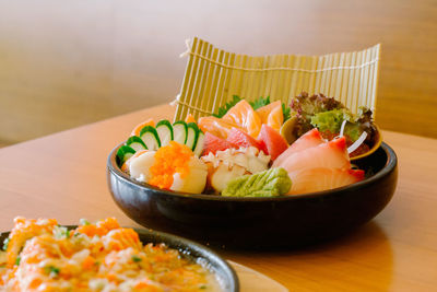 Close-up of meal served on table