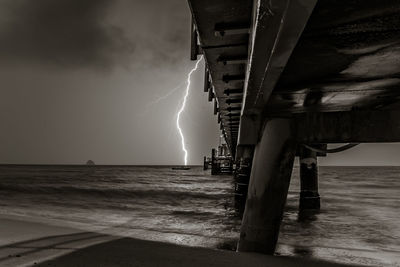 Scenic view of sea against storm clouds