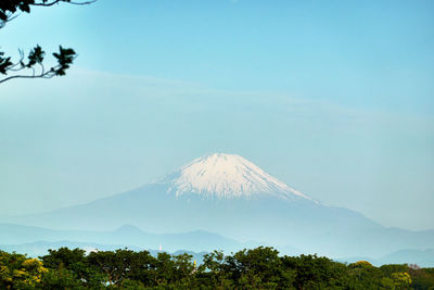 View of snow-capped volcanic mountain against sky