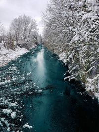 Frozen river against sky during winter