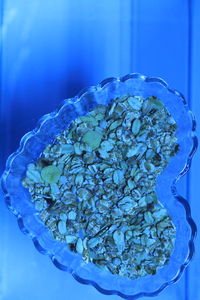 High angle view of ice cream on glass table