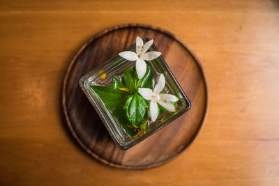 High angle view of vegetables in bowl on table