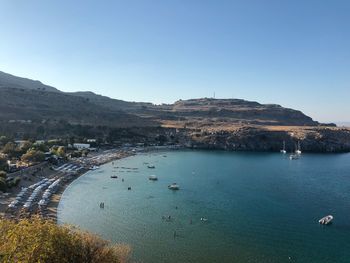 High angle view of sea against clear sky