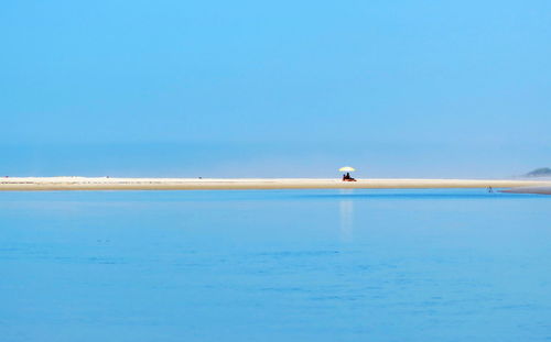 Scenic view of sea against clear blue sky