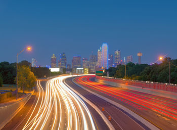 Light trails on road at night