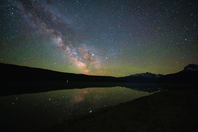 Scenic view of lake against sky at night