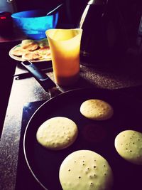 Close-up of breakfast served on table