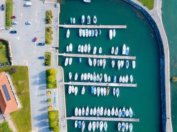 High angle view of information sign on swimming pool