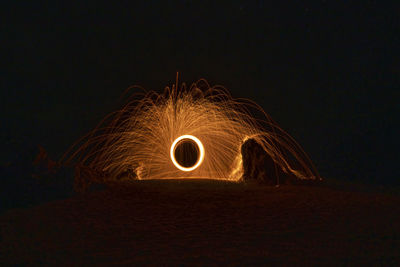 Steelwool art at the plains of bromo-tengger-semeru national park, east java, indonesia