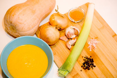 High angle view of ingredients on table