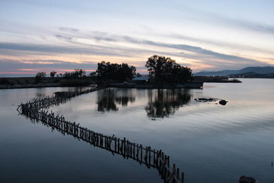 Scenic view of lake against sky at sunset