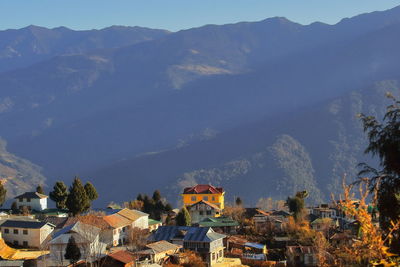 Panorama of tawang hill station, on himalayan foothills in arunachal pradesh near india china border