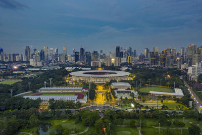 High angle view of buildings in city