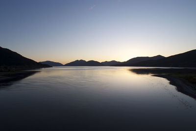 Scenic view of lake against clear sky