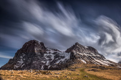 Scenic view of snowcapped mountain against sky