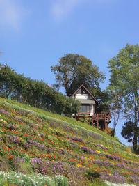 House on field against clear sky