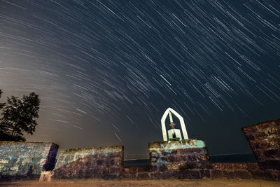 Low angle view of abandoned building against sky at night