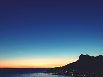 Scenic view of sea against clear sky during sunset