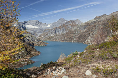 Emosson lake in autumn, valais wallis, switzerland