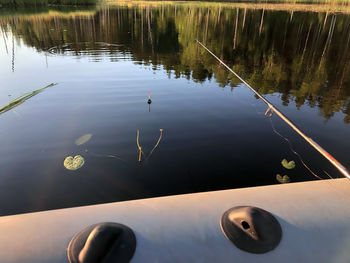 High angle view of duck floating on lake