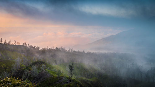 View of kawah ijen mountain and lake in indonesia