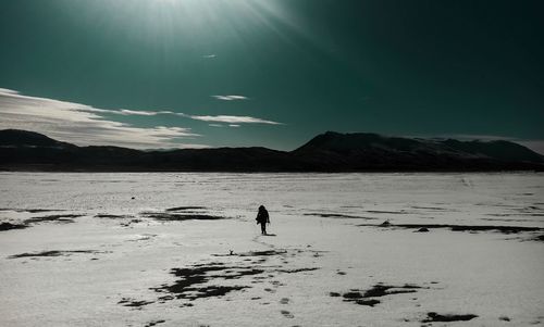 Silhouette person standing on beach against sky