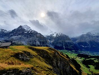 Scenic view of snowcapped mountains against sky