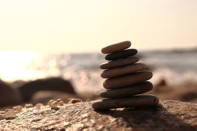 Stack of stones on shore