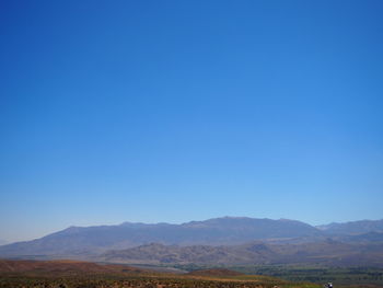 Scenic view of field against clear blue sky